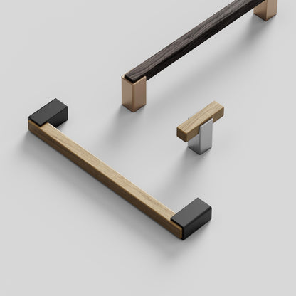 Furnipart Segment Dark Brown Oak Brushed Brass Wood Handle 160mm & T-Knob