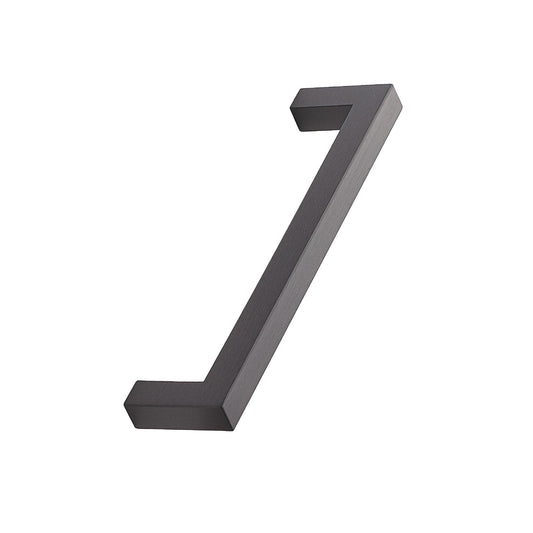 May include: A black metal cabinet door handle with a rectangular shape.