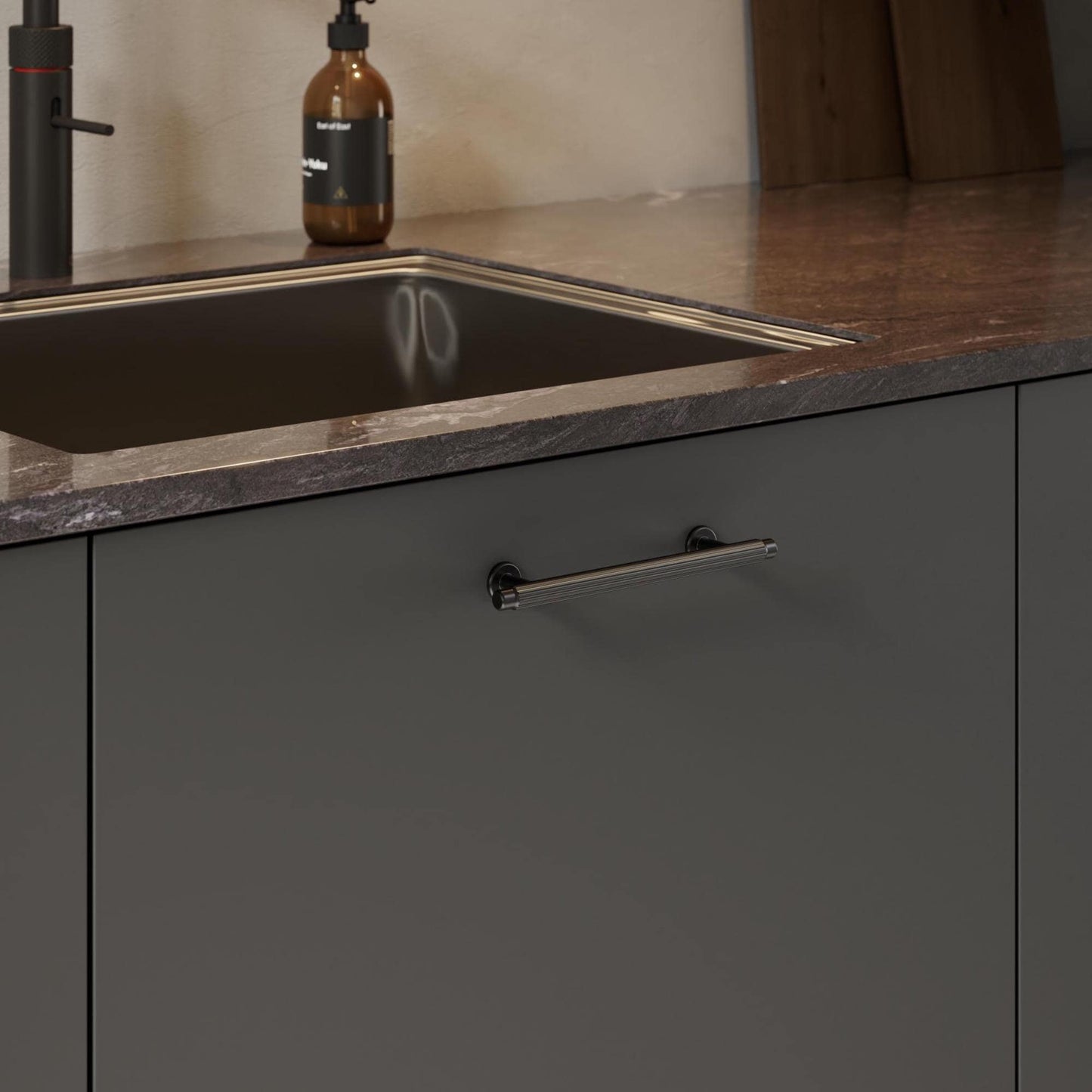 Furnipart Villa Fluted Handle & Knob Gun Metal 128mm 192mm Round Knob T- Knob