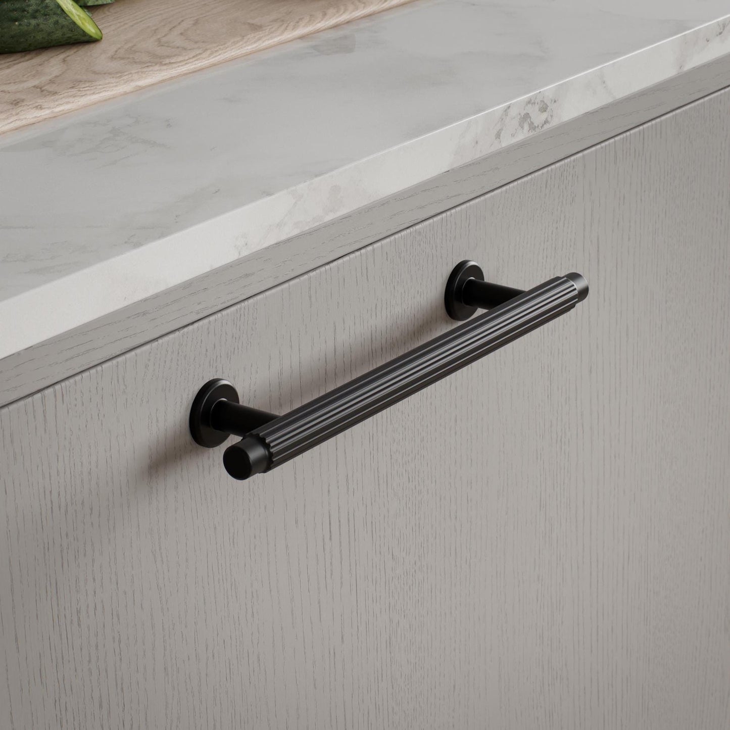 Furnipart Villa Fluted Handle & Knob Matt Black 128mm 192mm Round Knob T- Knob