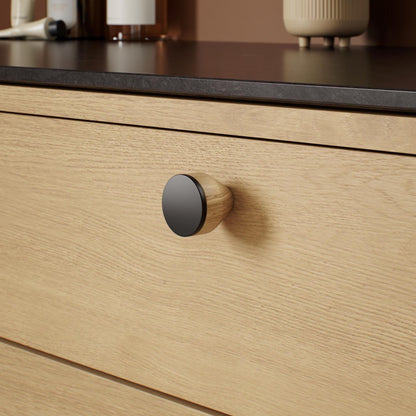 Furnipart Melura Oak & Matt Black Real Wooden Knob Lacquered