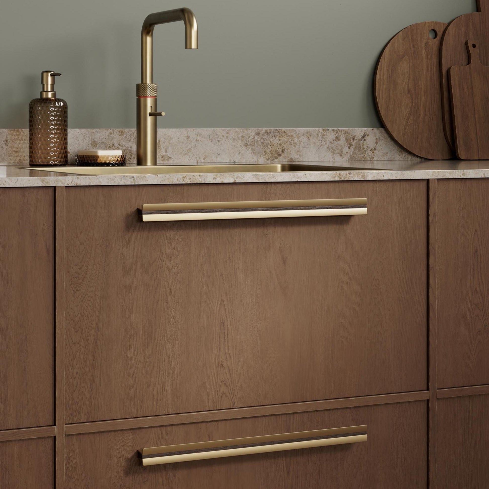 Furnipart Papillon Dark Brown Oak & Matt Brass Wood Handle 32mm 160mm 320mm