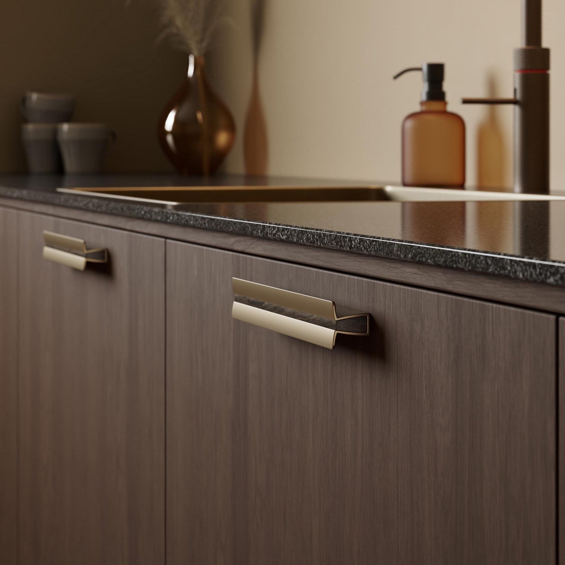 Furnipart Papillon Dark Brown Oak & Matt Brass Wood Handle 32mm 160mm 320mm