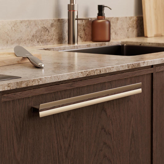 Furnipart Papillon Dark Brown Oak & Matt Brass Wood Handle 32mm 160mm 320mm