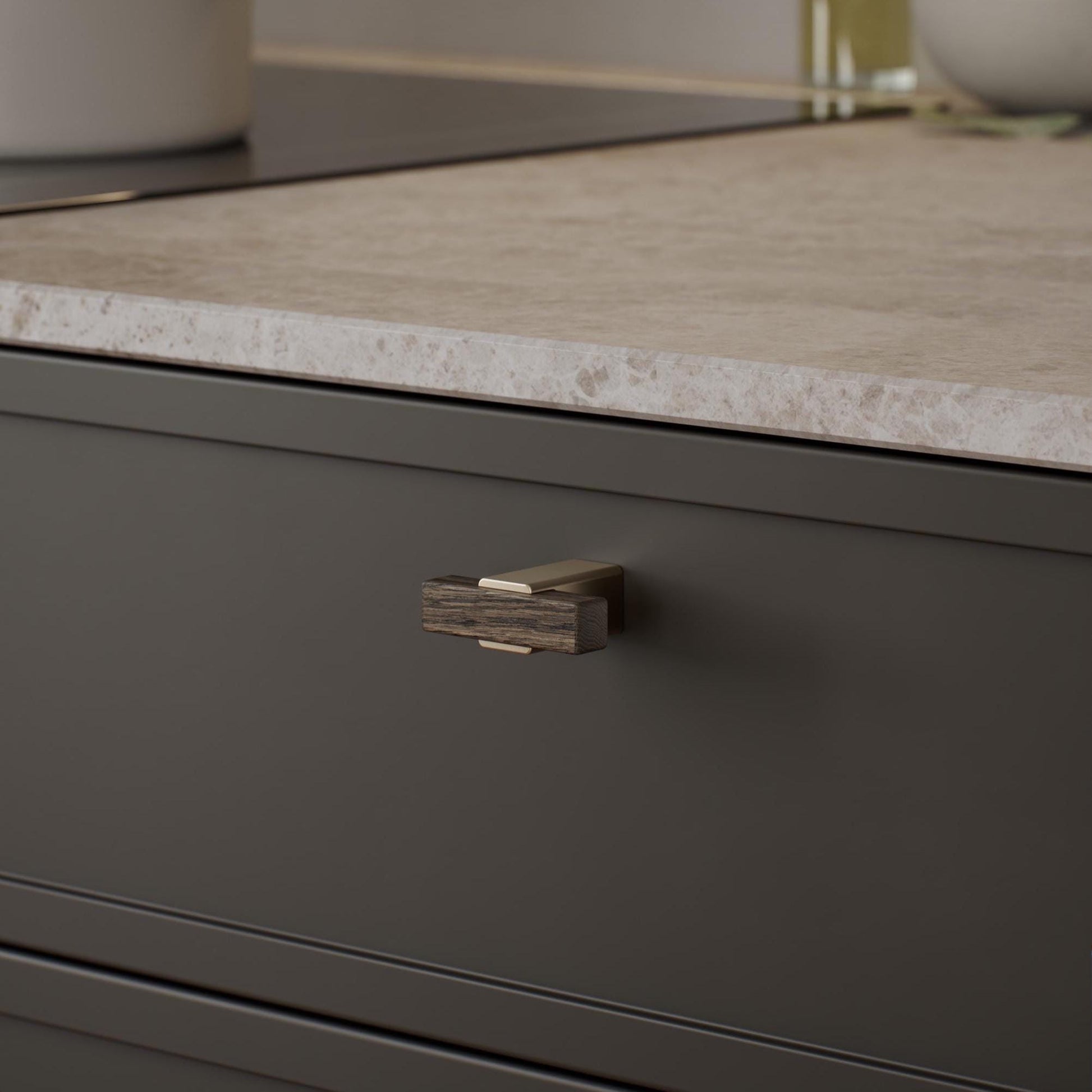 Furnipart Segment Dark Brown Oak Brushed Brass Wood Handle 160mm & T-Knob