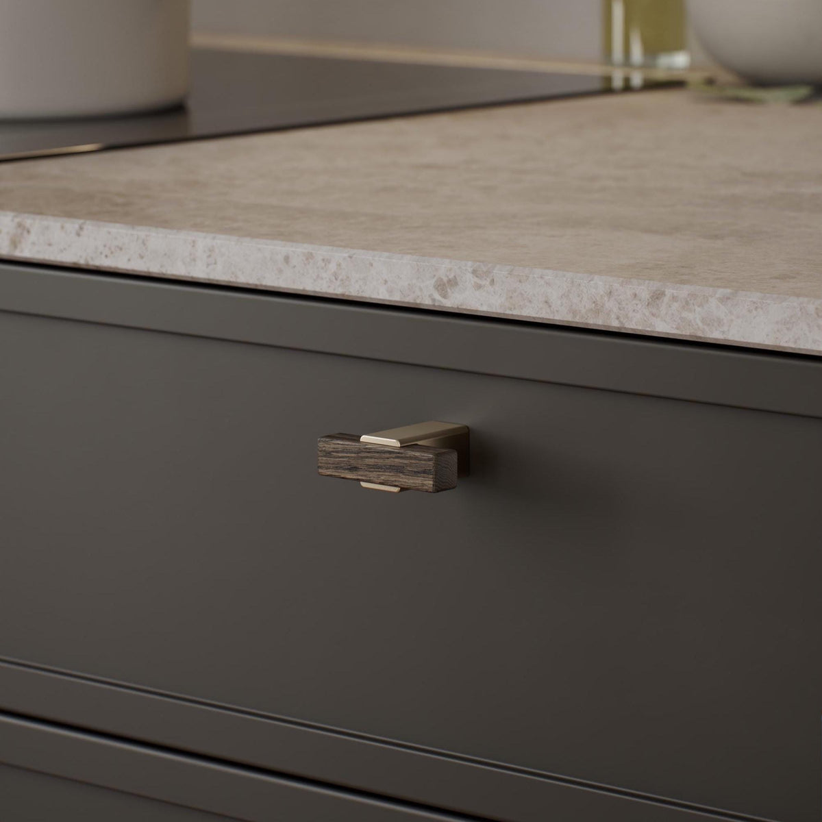 Furnipart Segment Dark Brown Oak Brushed Brass Wood Handle 160mm & T-Knob