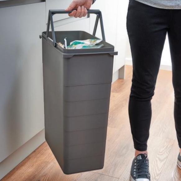 600mm Pull Out Kitchen Bin - 88.2L Integrated Recycling System - Ninka/Blum Soft Close Cabinet Waste Bin - Orion Grey