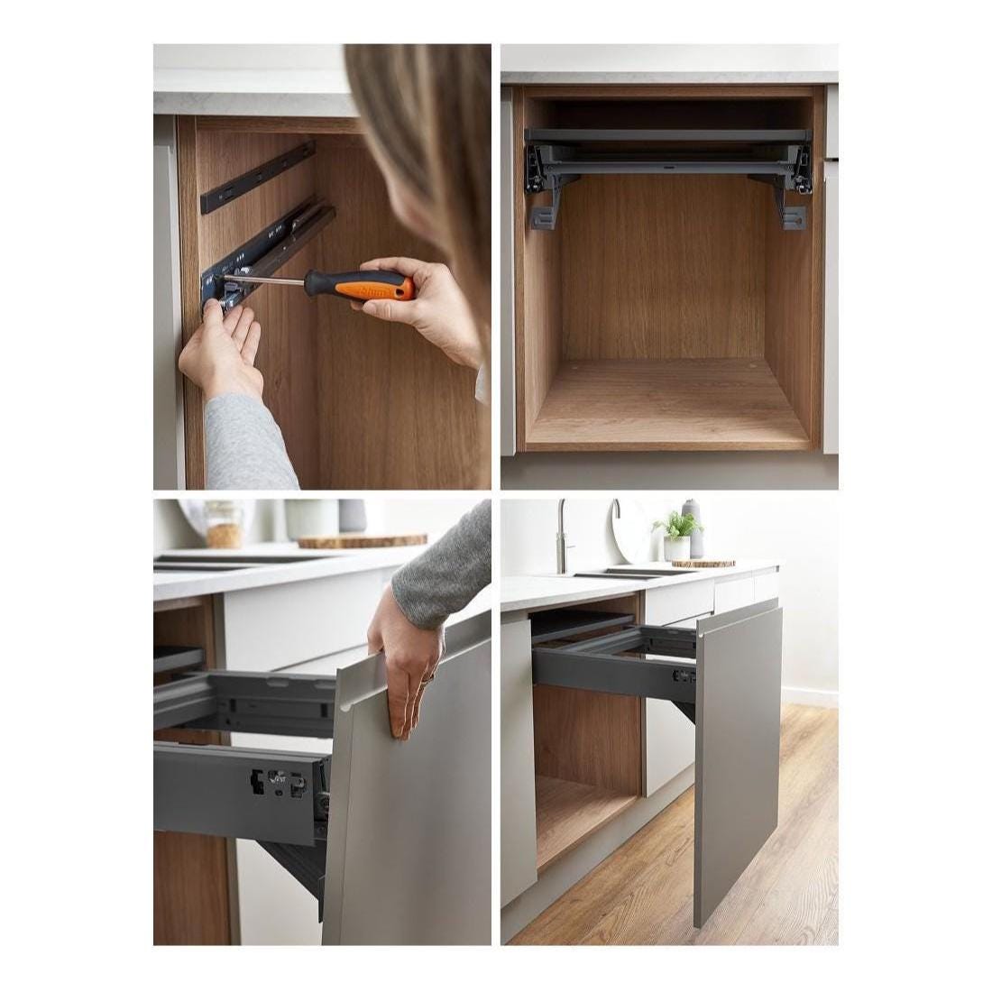 400mm Pull Out Kitchen Bin - 46.2L Integrated Recycling System - Ninka/Blum Soft Close Cabinet Waste Bin - Orion Grey