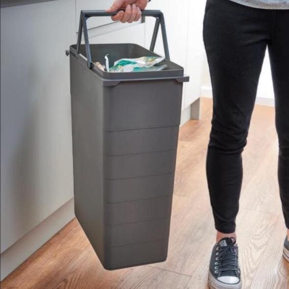 450mm Pull Out Kitchen Bin - 64L Integrated Recycling System - Ninka/Blum Soft Close Cabinet Waste Bin - Orion Grey