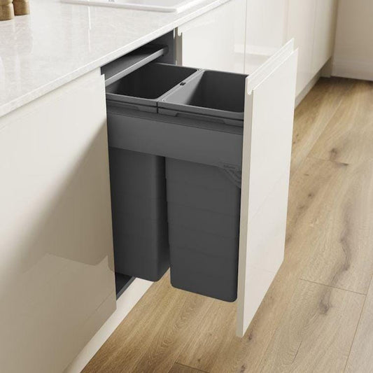 500mm Pull Out Kitchen Bin - 64L Integrated Recycling System - Ninka/Blum Soft Close Cabinet Waste Bin - Orion Grey