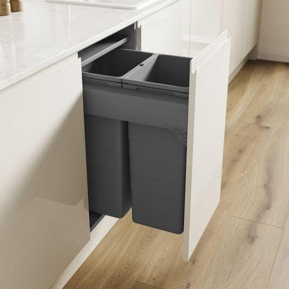 450mm Pull Out Kitchen Bin - 64L Integrated Recycling System - Ninka/Blum Soft Close Cabinet Waste Bin - Orion Grey