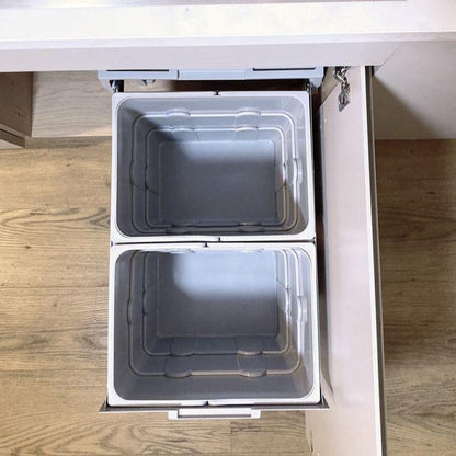 32L Pull Out Kitchen Bin - Ninka easyWaste - Base Mounted Integrated Recycling Bin - 2 x 16L Cabinet Waste Bin - Hinged Door Cupboard Bin