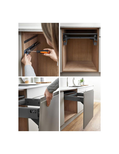 500mm Pull Out Kitchen Bin - 68.2L Integrated Recycling System - Ninka/Blum Soft Close Cabinet Waste Bin - Orion Grey