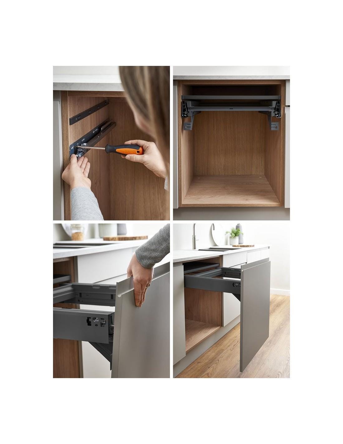 450mm Pull Out Kitchen Bin - 64L Integrated Recycling System - Ninka/Blum Soft Close Cabinet Waste Bin - Orion Grey