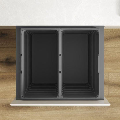 600mm Pull Out Kitchen Bin - 88.2L Integrated Recycling System - Ninka/Blum Soft Close Cabinet Waste Bin - Orion Grey
