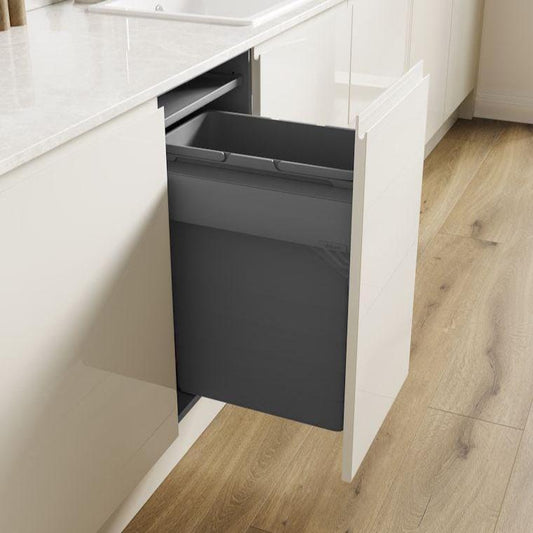 400mm Pull Out Kitchen Bin - 46.2L Integrated Recycling System - Ninka/Blum Soft Close Cabinet Waste Bin - Orion Grey